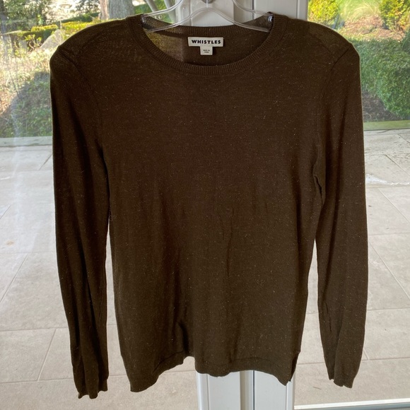 Olive Green Cashmere sweater with silver speckled fabric interwoven - Picture 2 of 4